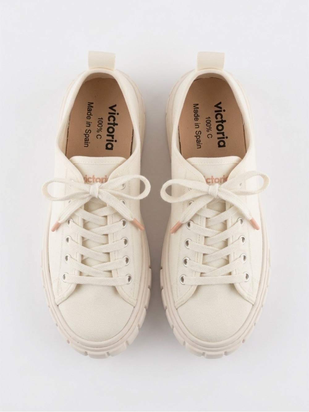 Women's white Canvas Lace-Up Sneakers with Chunky Sole